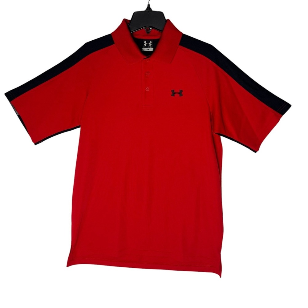 Under Armour Men Small Red Black Performance Polo Shirt Short Sleeve Embroidered